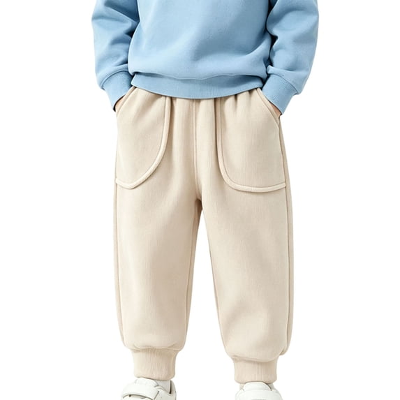 LIaqionyy Boys Corduroy Sweatpants Kids Fleece Lined Jogger Pants Elastic Waist Warm Winter Trousers with Pockets