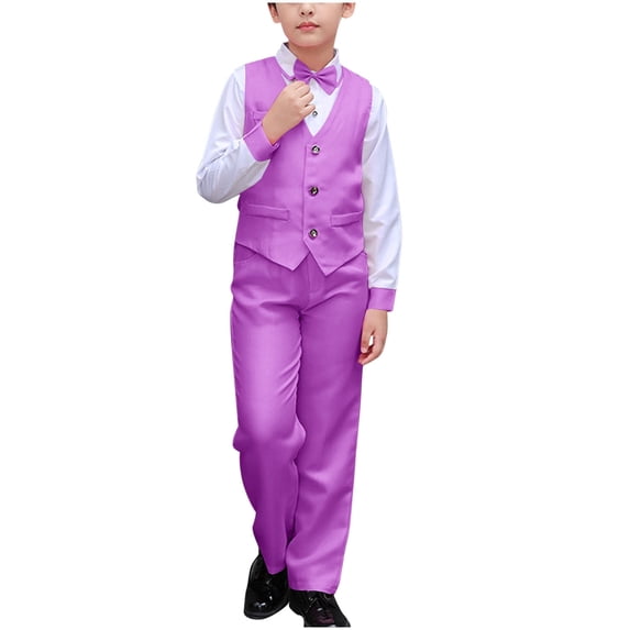 LIaqionyy Boys Formal Suit 4 Piece Set Toddler for Wedding Suits Kids Vest Shirt Pants Dress School Clothes