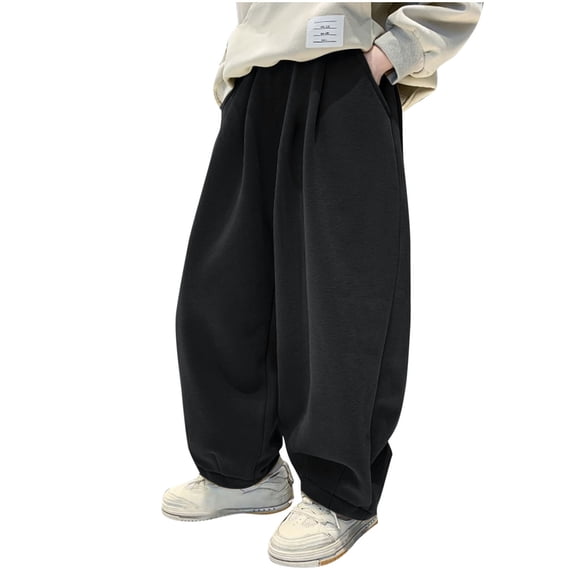 LIaqionyy Boys Pants Baggy Straight Leg Elastic Waist Loose Sweatpants Casual Joggers Workout Pant with Pocket