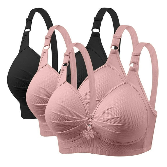 LIaqionyy Bras for Women 3pc Comfortable Breathable Full Coverage Plus Size Brassiere Daily Underwear
