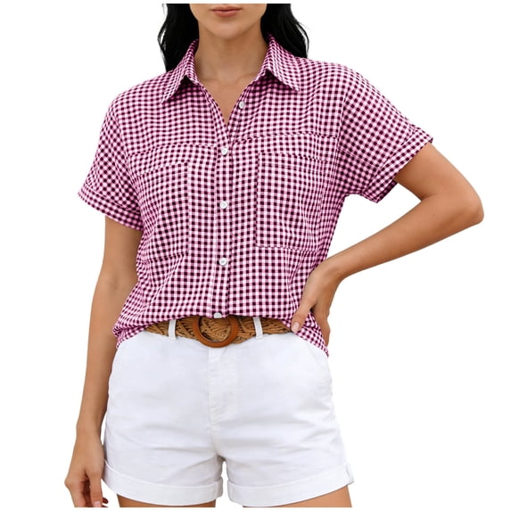 LIaqionyy Button down Shirt for Women Short Sleeve Blouses Dressy Casual Business Work Summer Vacation Tops