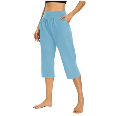 LIaqionyy Capri Leggings for Women Casual High Waist Stretch Yoga Athletic Running Workout Pants with Pockets