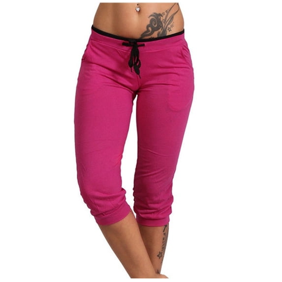 LIaqionyy Capri Pant for Women Plus Size Comfy Casual Summer Cropped Soft Lightweight Sweatpants Workout Yoga Pants