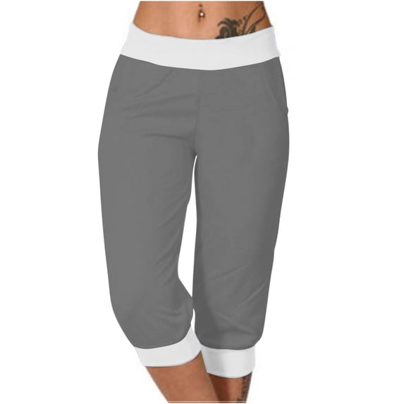 LIaqionyy Capri Pants for Women Elastic Waist Cropped Sweatpants Yoga Leggings Summer Casual Jogger Pant