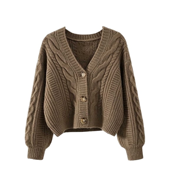 LIaqionyy Cardigan Sweaters for Women Fashion V Neck Long Sleeve Cable Knit Sweater Button down Spring Outwear