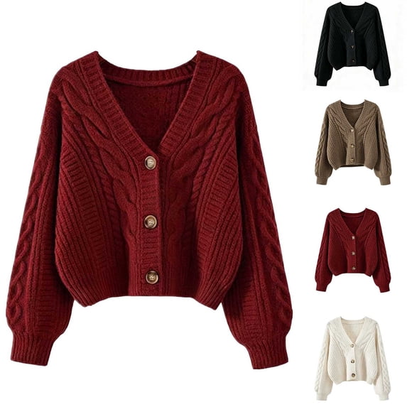 LIaqionyy Cardigan Sweaters for Women Fashion V Neck Long Sleeve Cable Knit Sweater Button down Spring Outwear