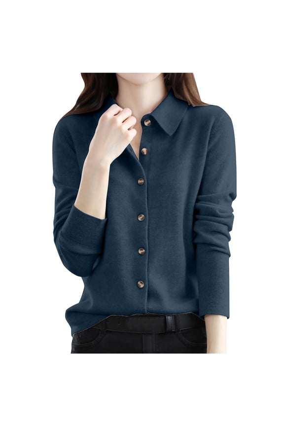 Cardigan Sweaters for Womens Button down Long Sleeve Tunic Tops Collared Dressy Sweater