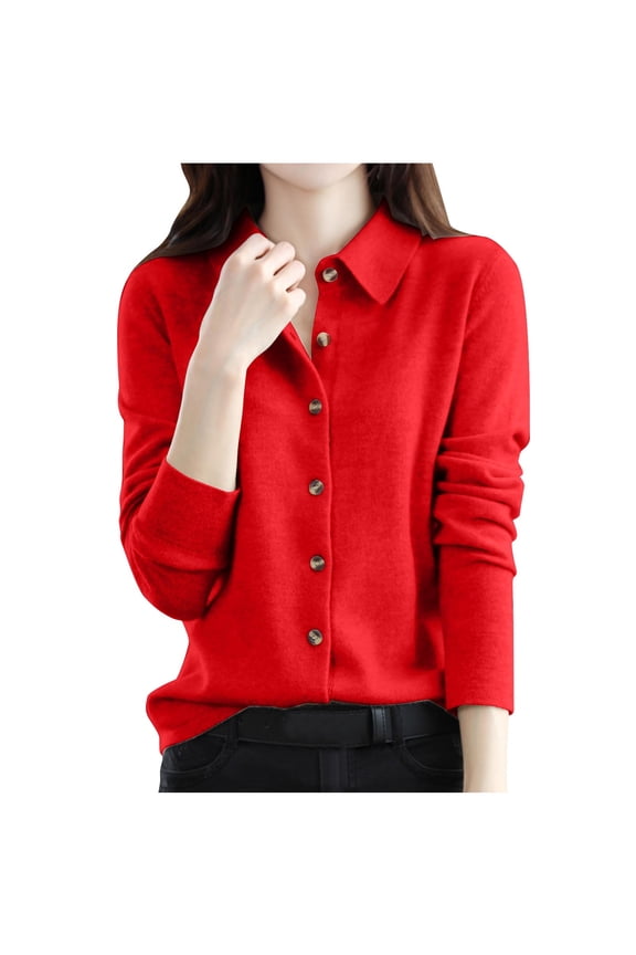 Cardigan Sweaters for Womens Button down Long Sleeve Tunic Tops Collared Dressy Sweater