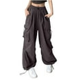 thumbnail image 1 of LIaqionyy Cargo Pant for Womens Wide Leg Baggy Streetwear High Waist Casual Pants Joggers Trendy Trousers, 1 of 3