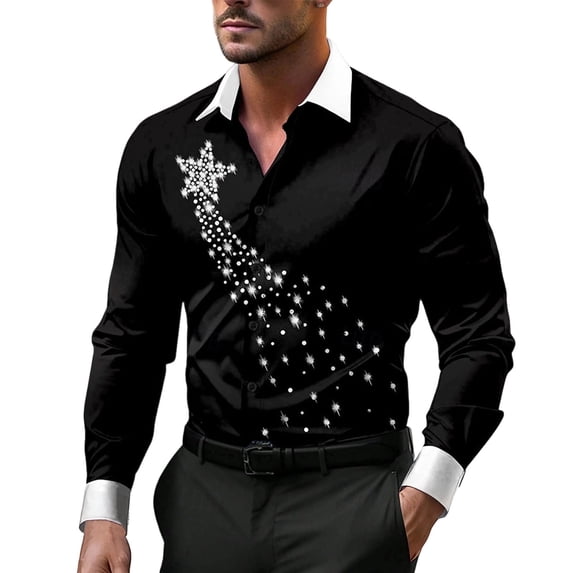 LIaqionyy Christmas Shirts for Mens Button down Collar Long Sleeves Printed Vacation Casual Dress Shirt XS-5XL