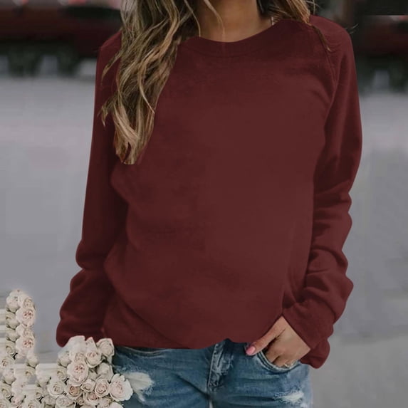 LIaqionyy Crew Neck Sweatshirt for Womens Oversized Lightweight Pullover Long Sleeve Tops Fall Winter Clothes