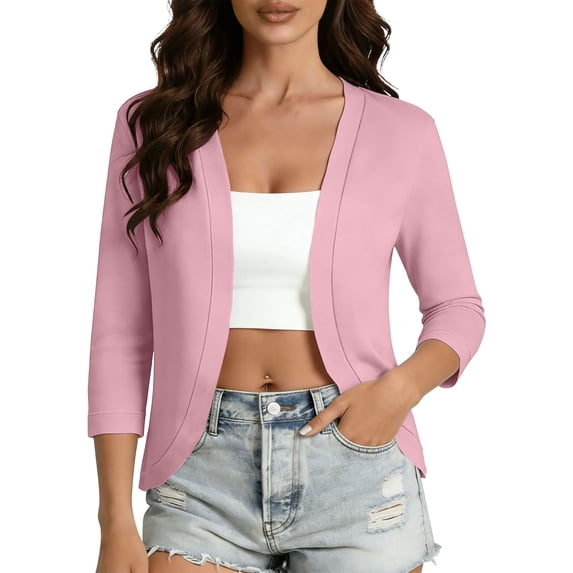 LIaqionyy Cropped Cardigan for Womens Open Front Summer Lightweight Cover up Dresses 3/4 Sleeve Cardigans