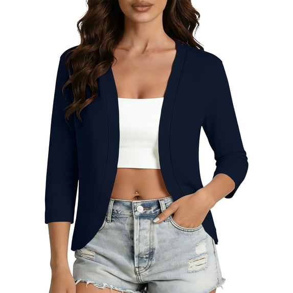 LIaqionyy Cropped Cardigan for Womens Open Front Summer Lightweight Cover up Dresses 3/4 Sleeve Cardigans
