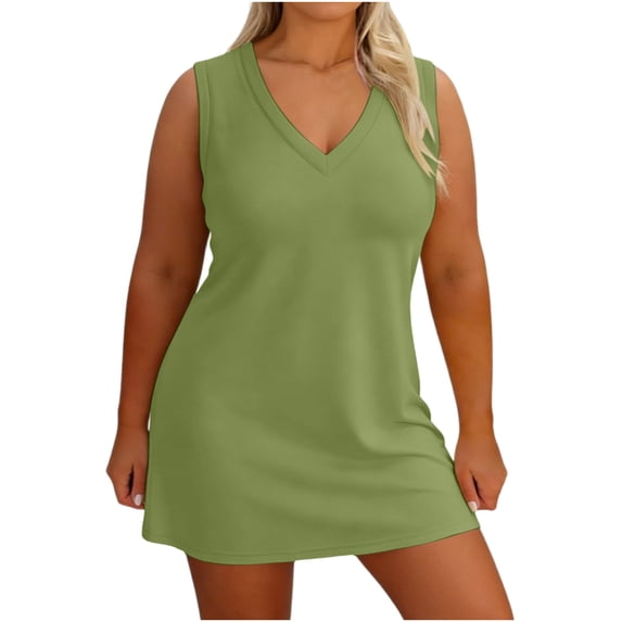 LIaqionyy Dress for Women Plus Size Summer Nightgown Sleeveless V Neck Loose Tank Dresses Soft Sleepwear Clothes XL-5XL