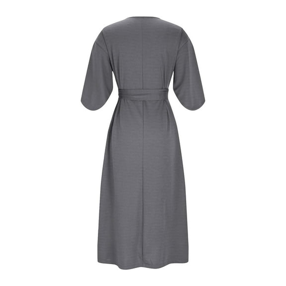 LIaqionyy Dresses for Women Crew Neck Solid Color High Waist Flowy Formal Party Cocktail Wedding Dress