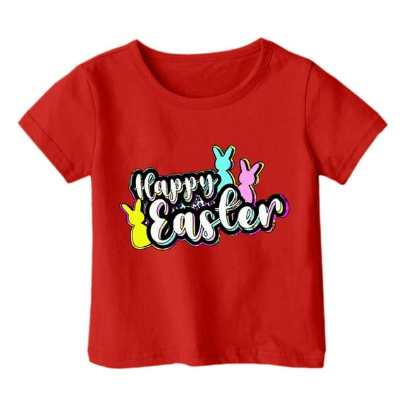 LIaqionyy Easter Shirts for Toddler Girl Boys Bunny Rabbit Graphic Cute Cotton Short Sleeve Tees Tops Happy Easter Casual Shirts
