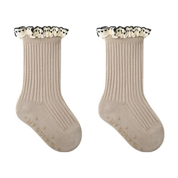 LIaqionyy Girl's Frilly Dress Socks Sweet Ruffle Solid Color Mid Calf Socks Toddler Cute Stretchy Socks