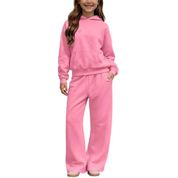 LIaqionyy Girls 2 Piece Outfits Sweatsuits Lounge Sets Hoodies Long Sleeve Pullover Sweatshirt Wide Leg Pants Matching Set