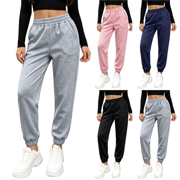 LIaqionyy Girls Athletic Joggers Sweatpants Elastic Waist Lounge Pants Kids Casual School Uniform Running Pant with Pockets