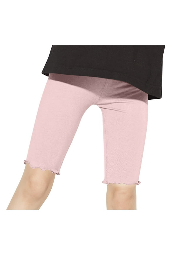 Girls Basic Stretch Cotton Leggings High Waist Ruffle Lightweight Above Knee Short Leggings