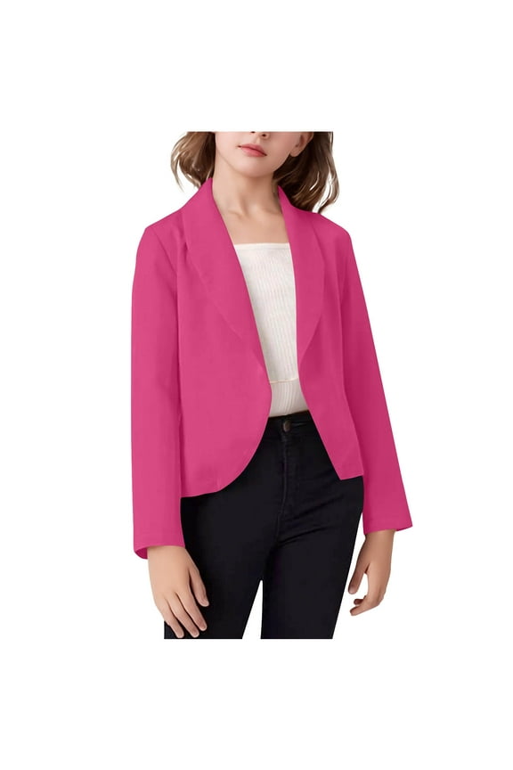 Girls Blazers Suit Jacket Solid Color Coat Button Down Long Sleeve Collar Formal Jackets for Kids