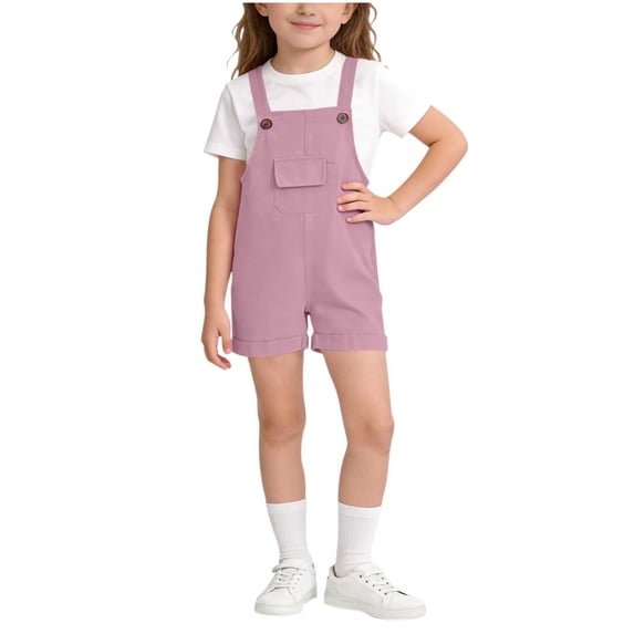 LIaqionyy Girls Boys Overalls Shorts Kids Summer Casual Cute Solid Color School Uniform Short Clothes with Pocket