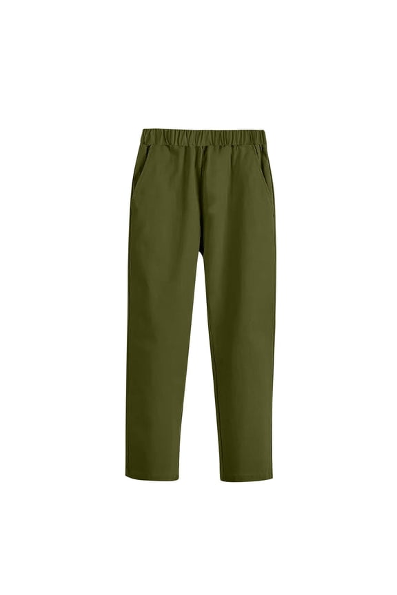 Girls Boys Pants Toddler School Uniform Stretch Elastic Waist Pockets Wide Leg Baggy Trousers for Kids
