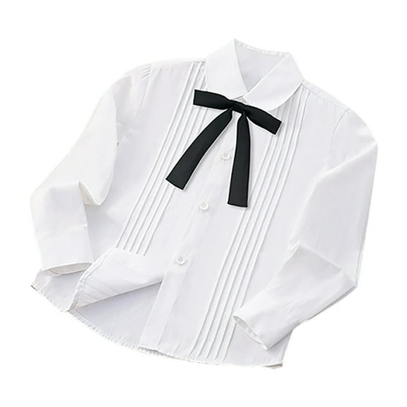 LIaqionyy Girls Button down Shirt Long Sleeve Collar Blouse with Bow knot for School Uniform Daily