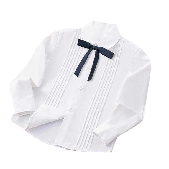 LIaqionyy Girls Cotton Button down Shirt Long Sleeve Collared Blouse with Bowknot School Uniform White Shirts