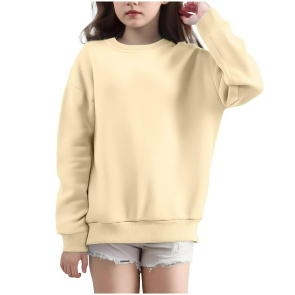 LIaqionyy Girls Crewneck Sweatshirts Toddler Sweatshirt Kids Solid Color Cotton Soft Long Sleeve Pullover T Shirts
