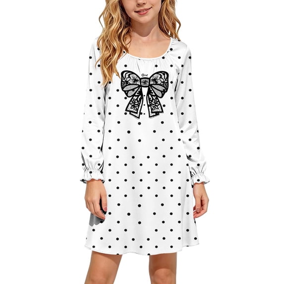 LIaqionyy Girls Dress Casual Loose Long Sleeve Loungewear Kids Soft Christmas Dresses Home Wear Clothes