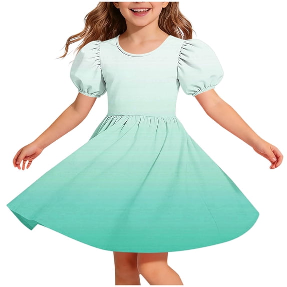 LIaqionyy Girls Dress Short Sleeve Skater A Line Sundress Kids Casual Stretchy Flowy Dresses Dancewear