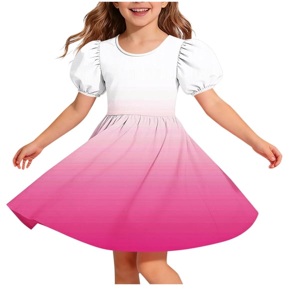 LIaqionyy Girls Dress Short Sleeve Skater A Line Sundress Kids Casual Stretchy Flowy Dresses Dancewear
