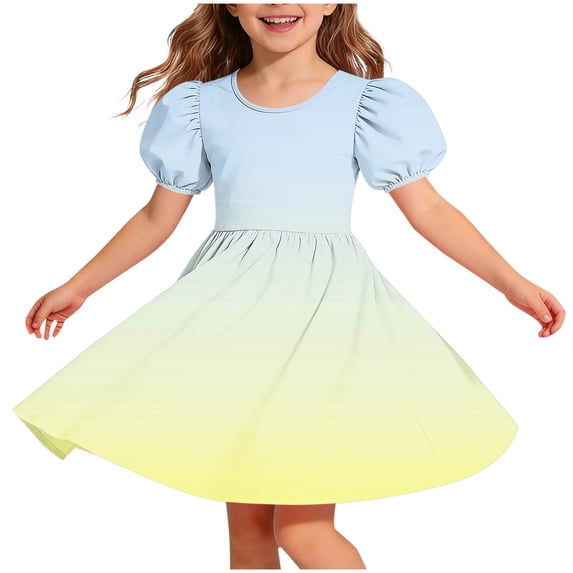 LIaqionyy Girls Dress Short Sleeve Skater A Line Sundress Kids Casual Stretchy Flowy Dresses Dancewear
