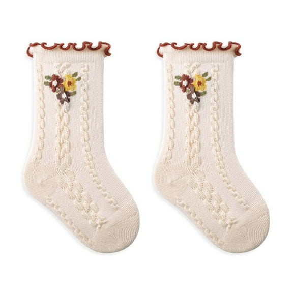 LIaqionyy Girls' Embroidered Princess Socks Toddler Cute Ruffle Trim Stretchy Cotton Crew Socks