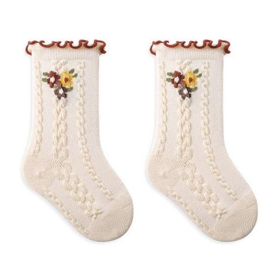 LIaqionyy Girls' Embroidered Princess Socks Toddler Cute Ruffle Trim Stretchy Cotton Crew Socks