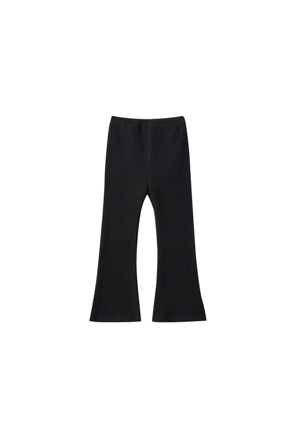Girls Flare Leggings Ribbed High Elastic Waisted Pants Kids Soild Color Bell Bottom Yoga Pant