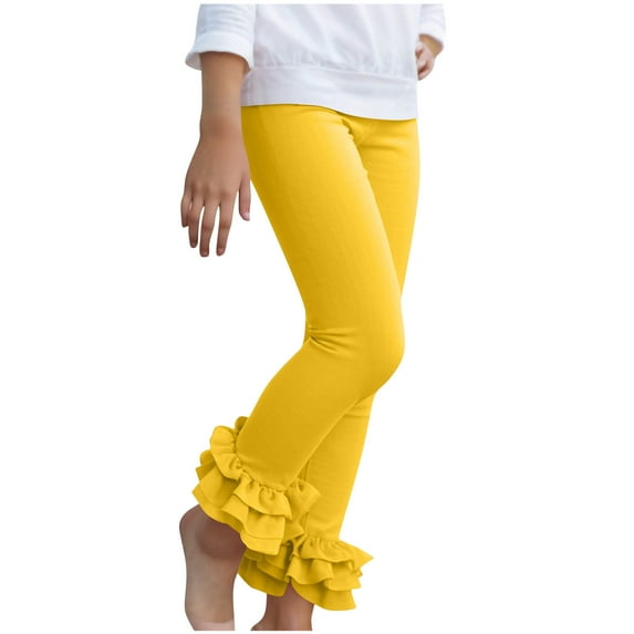 LIaqionyy Girls Flare Pants Cute Ruffle Toddlers Solid Color Leggings Stretchy Tights Stockings School Uniform Pant