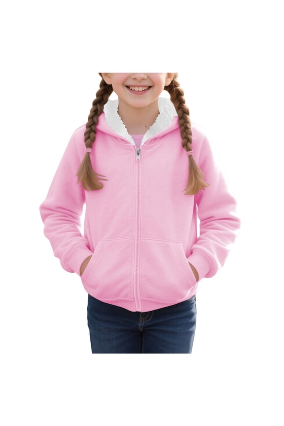 Girls Fleece Hoodie Long Sleeve Sherpa Lined Jacket Zip up Hooded Sweatshirt School Outerwear for Kids