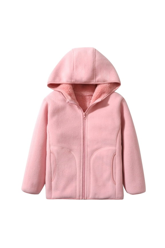 Girls Fleece Hoodies Jacket Kids Warm Shacket Winter Coat with Pockets Soft Full Zip School Outerwear
