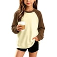 thumbnail image 1 of LIaqionyy Girls Fleece Sweatshirts Casual Loose Crew Neck Pullover Color Block Long Sleeve Tops Kids Comfortable Sweatshirt, 1 of 8