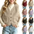 thumbnail image 1 of LIaqionyy Girls Fleece Vest V Neck Sleeveless Outerwear Kids Casual Lightweight Button down Sherpa Waistcoat with Pocket, 1 of 8