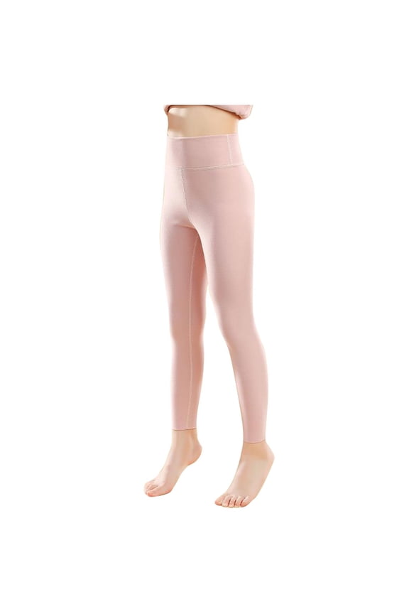 Girls High Waisted Leggings Solid Color Fleece Stretchy Gym Workout Basic Tights