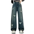 thumbnail image 1 of LIaqionyy Girls Jeans Elastic High Waist Cute Star Wide Leg Pants Kids Jeans Straight Leg Baggy Denim Streetwear Pants, 1 of 7