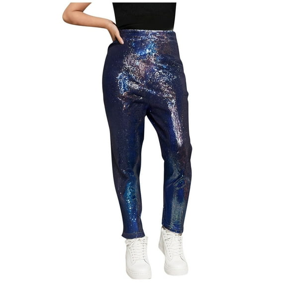 LIaqionyy Girls Leggings High Waist Sequin Kids Yoga Pants Elastic Straight Leg Sparkly Running Dancewear Tights for Party