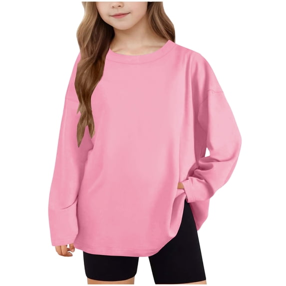 LIaqionyy Girls Long Sleeve Oversized T Shirts Basic Crewneck Workout Tee Tops Fall Casual Loose Clothes for Kids