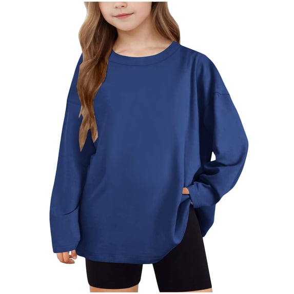LIaqionyy Girls Long Sleeve Oversized T Shirts Basic Crewneck Workout Tee Tops Fall Casual Loose Clothes for Kids