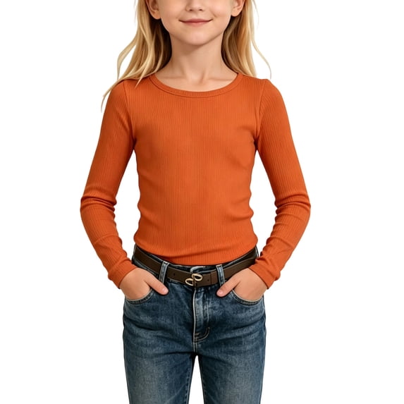LIaqionyy Girls Long Sleeve Shirts Crewneck Casual Stretch Tops Tees Clothes for Kids Fall Layering Undershirts
