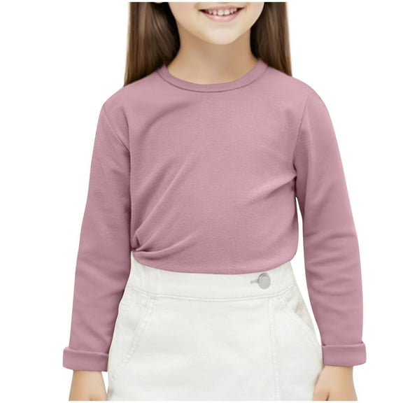 LIaqionyy Girls Long Sleeve Shirts Kids Casual Crewneck T Shirts Toddler Cotton Tops Basic Solid Color Tees