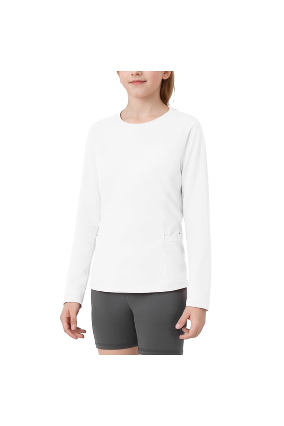 Girls Long Sleeve Shirts Quick Dry Sun Protection Lightweight Workout Running Top Clothes with Pocket